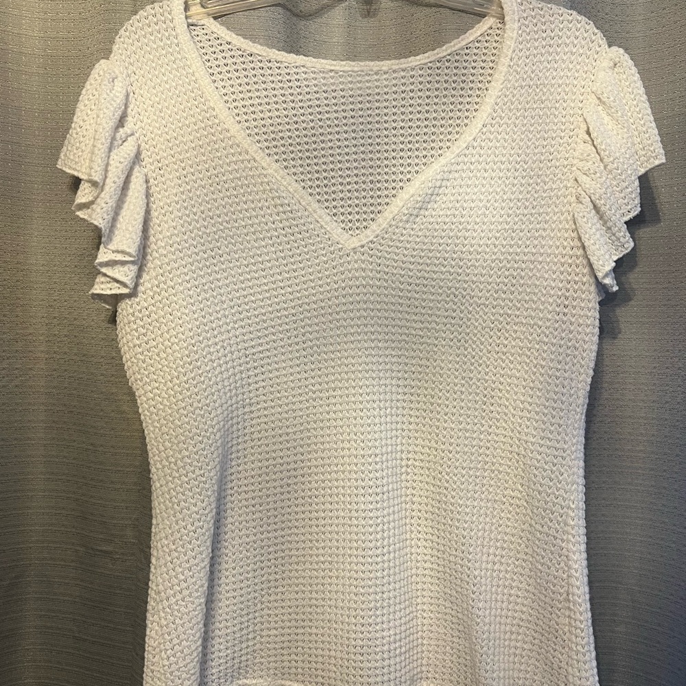 Waffle  White Ruffle Sleeve Top